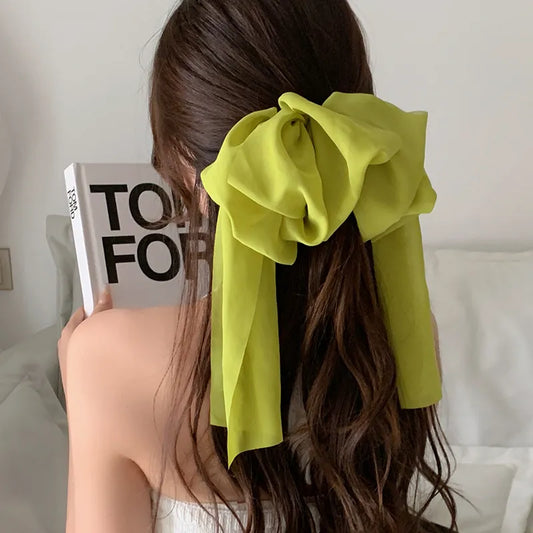 sengpan Chiffon Multi-layer Large Barrette Bow Hairpin For Female Streamer Fairy Back Head Ponytail Spring Clip French Lazy Headdress