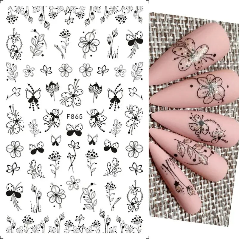 sengpan Simple Flowers 3D Nail Stickers Spring Summer Blossom Floral Tulip Fruit Nail Art Decals Adhesive Sliders Manicure Decorations