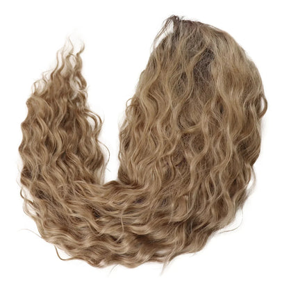 sengpan Synthetic Long Wave Cur Wigs Female Natural Brown Wig with Clip Free Part Side Bangs 80s Curly Wigs for Women Ombre Wig