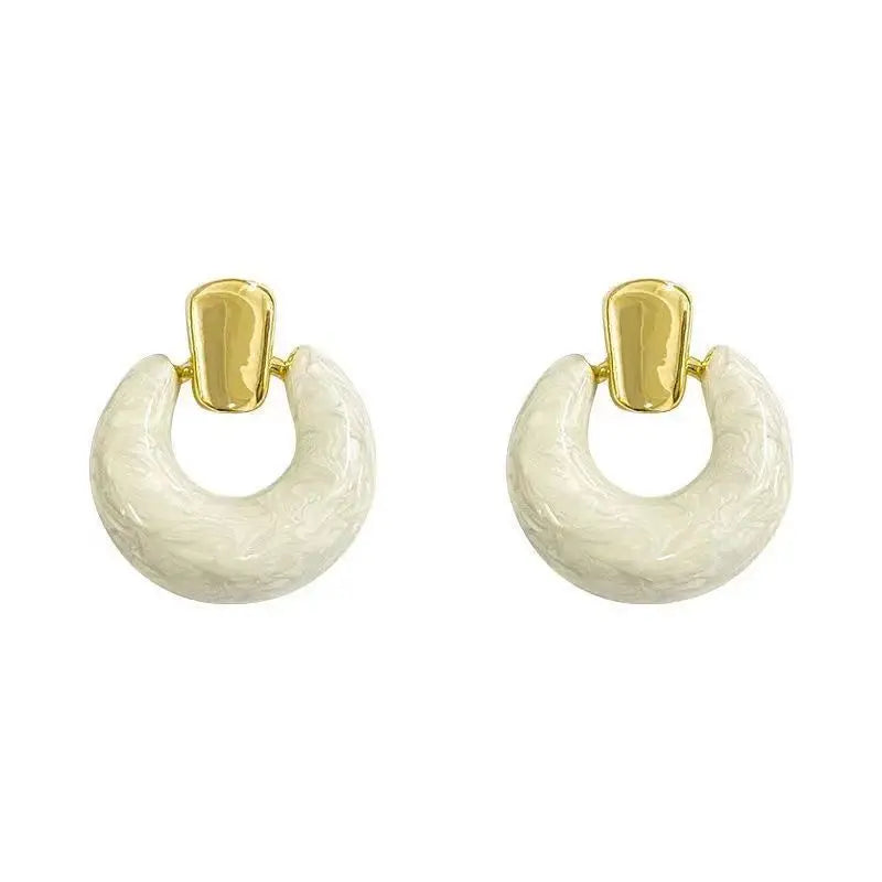 sengpan Exquisite Geometry Dripping Oil Earrings Trend Temperamental Big Circle Eardrop Euro-American Style Jewelry Gift