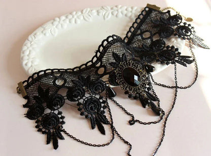 sengpan  Fashion Gothic Victorian Crystal Tassel Tattoo Choker Necklace Black Lace Collar Vintage Women Wedding Jewelry