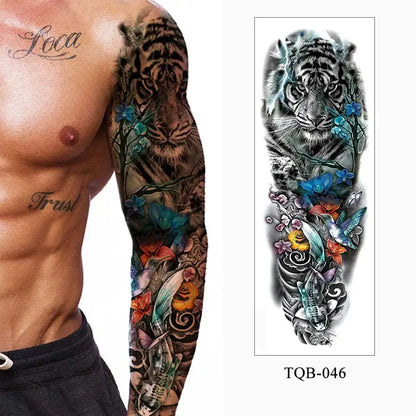 sengpan Large Arm Tattoo Sticker Full Sleeve Temporary Tattoos for Men Fish Wolf Tiger Tattoo Fake Tatoo for Women Waterproof Body Art