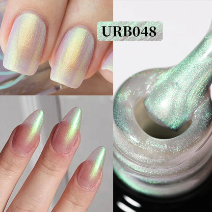 sengpan SUGAR Aurora Rubber Gel Nail Iridescent Pearl Effect Metallic Mirror Nails Manicure Soak Off UV LED No Wipe Top Coat Base Gel