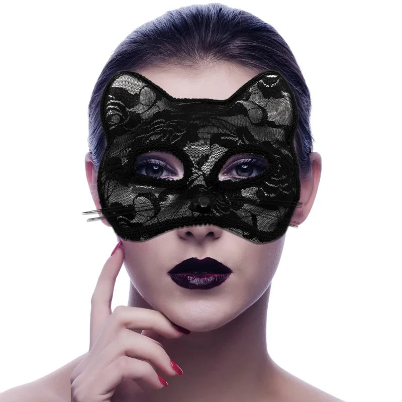 sengpan Halloween Cosplay Sexy Fox Mask Lace Eye Mask Animal Mask Half Face Women Sexy Cat Mask For Couple Masquerade Ball Party Game