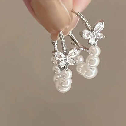 sengpan New Popular Women's Pendant Earrings Sweet Romantic Niche Design Butterfly Zircon Earrings Jewelry Birthday Gifts