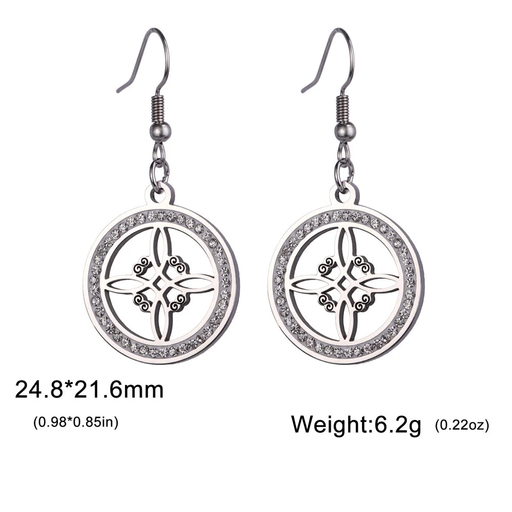 sengpan  Crystal Witch Knot Earrings for Women Stainless Steel Celtic Knot Rhinestone Drop Earrings Vintage Amulet Jewelry Gifts