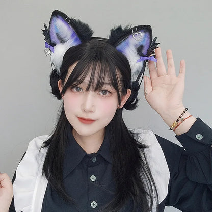 sengpan Halloween Gothic Style Headband Simulation Plush Cat Ear Hairband Bat Wings Hair Hoop Cosplay Hair Accessories Dress Up Prop