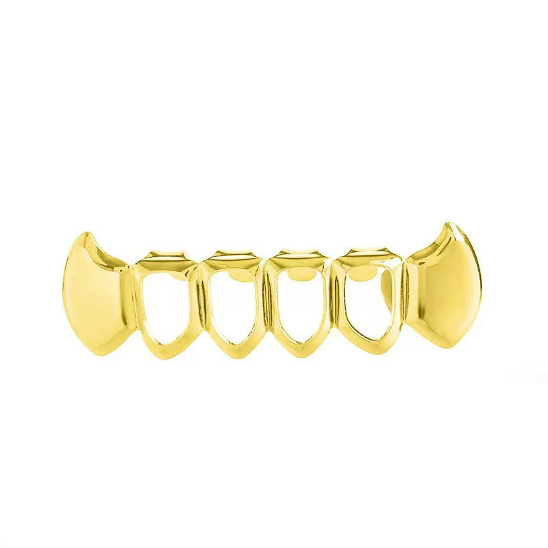 sengpan 18K Gold-Plated Hip Hop Teeth Grillz Hollowing Out Golden Teeth Grills Perfect Halloween Accessory for Men & Women