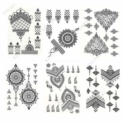 sengpan Black Henna Tattoo Stickers Temporary Tattoo for Women Wedding Lace Flower Mehndi Tattoo Waterproof Fake Tatoo Festival Body Art