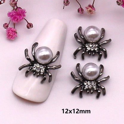 sengpan 10pcs/Pack Metal Halloween Collection Nail Art Decorations Pumpkin Skeleton Spider Skull Shiny Rhinestone Charm Nail Accessories