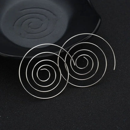 sengpan  Women Cute Unique Temperament Round Spiral Earrings Romantic Alloy Simplicity Aestheticism Geometric Dangler