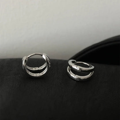 sengpan New Trendy Glossy Silver Plated Double Hoop Ring Copper Earrings for Women Men Couple Simple Niche Design Party Jewelry Gifts