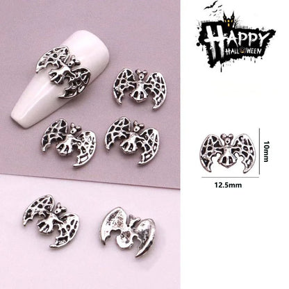 sengpan 10pcs/Pack Metal Halloween Collection Nail Art Decorations Pumpkin Skeleton Spider Skull Shiny Rhinestone Charm Nail Accessories