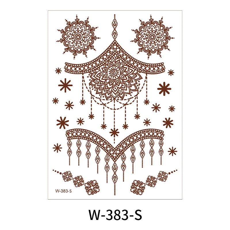 sengpan Brown Henna Lace Temporary Tattoo Sticker Butterfly Mehndi Flower Fake Tattoo for Women Feather Flora Sexy Henna Design Stickers