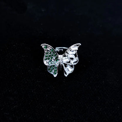 sengpan Trendy Shining Butterfly Adjustable Opening Ring For Women Crystal Acrylic Inlay Fashion Party Hand Accessories Jewelry