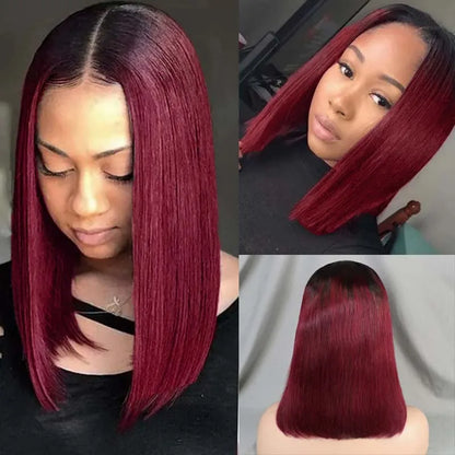 sengpan 1B/Burgundy Straight Bob Wig Ombre Red With Dark Roots 1B/99J Wig Free Part Straight Short Bob Wig Colored Wigs (Ombre 99J Wig) 