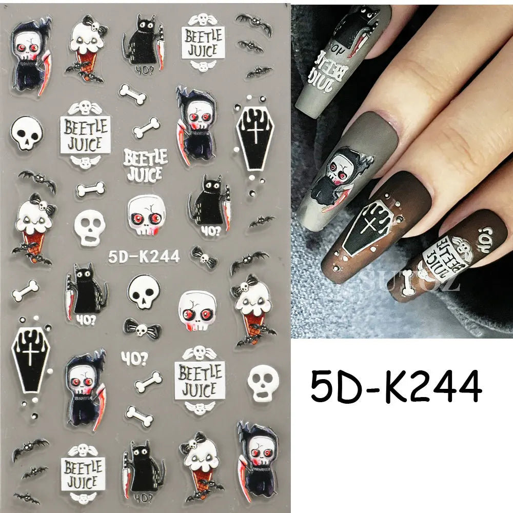 sengpan Spider Nail Art Stickers Halloween Design Ghost Skull Spider Webs Pumpkin Nail Decors Y2K Diamond Charms Manicure Decals GLJI-DZ