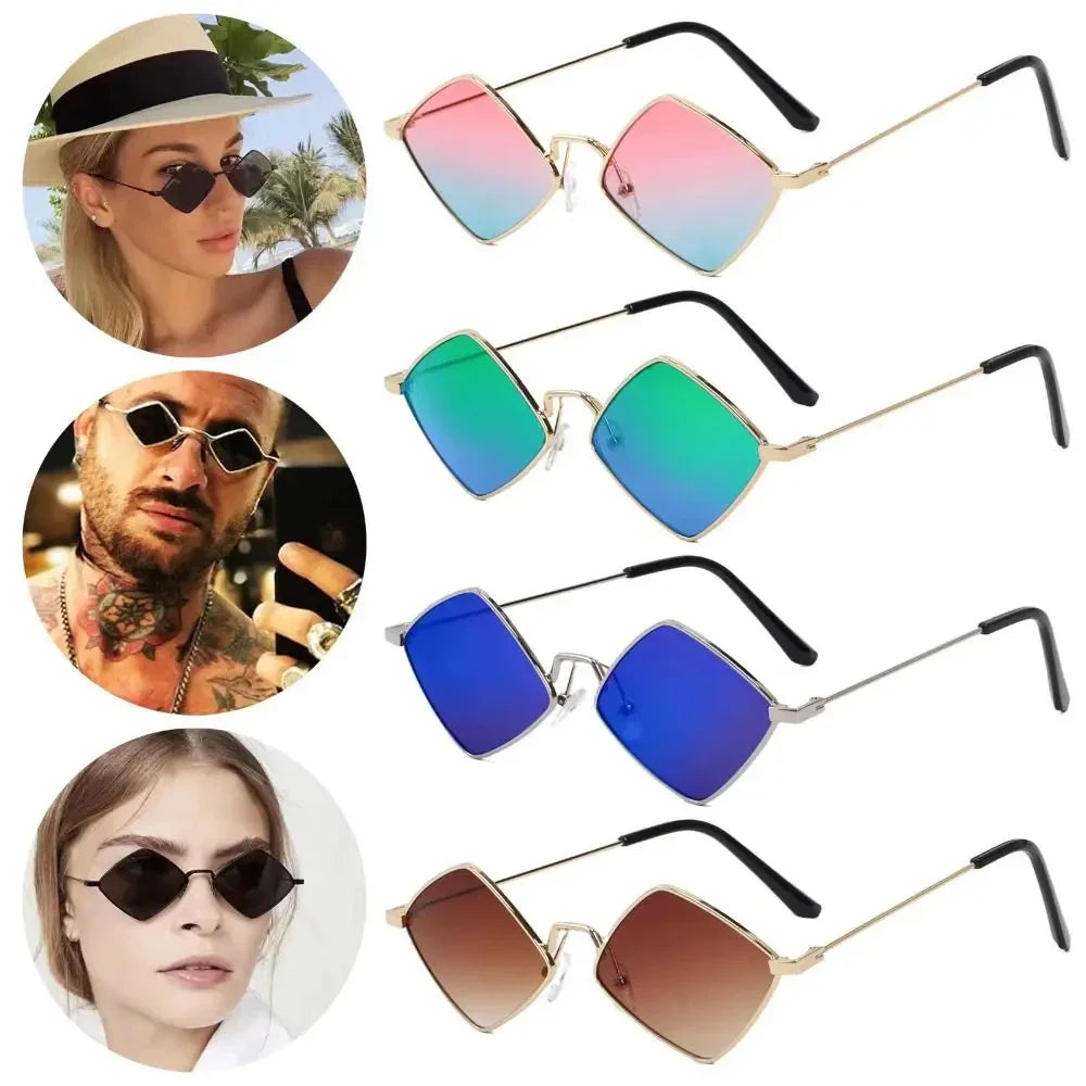 sengpan Summer Women Sunglasses Irregular Vintage Small Frame Rhombus Ladies Sunglasses Shades Retro Alloy Eyewear Black