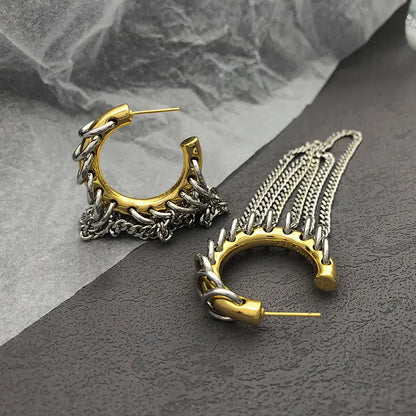 Lianfudai 2024 NEW Punk Metal Titanium Steel Chain C-shaped Earrings for Women Men Hip Hop Party Jewelry