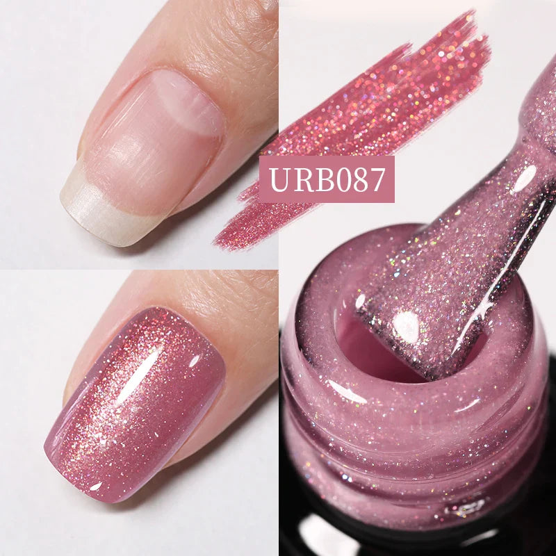 sengpan SUGAR Aurora Rubber Gel Nail Iridescent Pearl Effect Metallic Mirror Nails Manicure Soak Off UV LED No Wipe Top Coat Base Gel