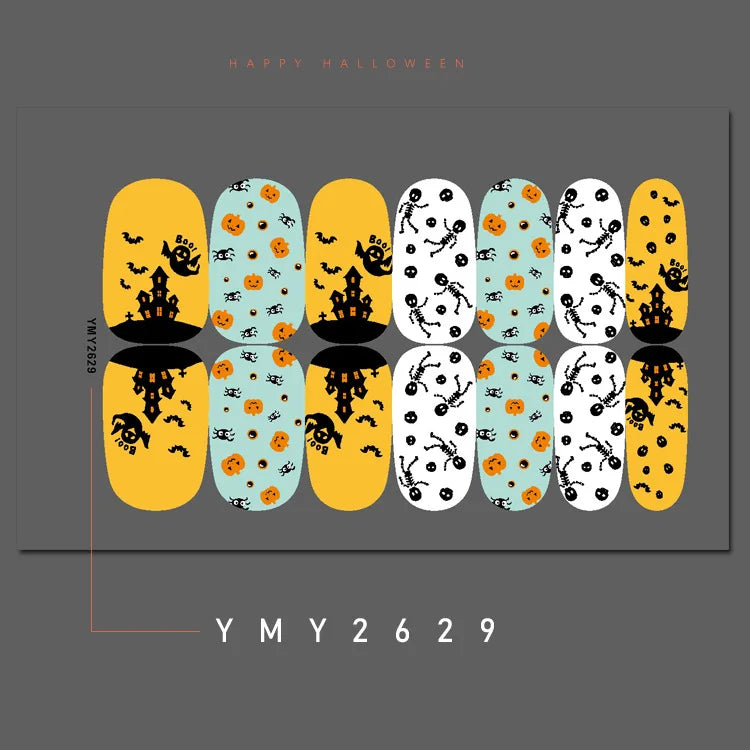 sengpan Baking Free Halloween Nail Stickers Full Sticker Fashion Nail Art Jewelry  Pumpkin Ghost Wholesale Applique Nail Sticker