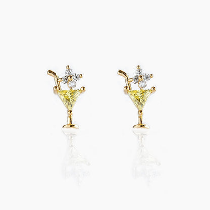 sengpan 1 Pair Ins Wind Cone Crown Zircon Earrings Cute Bear Cartoon Personality Ear Jewelry Colorful Simple Style Earrings for Women