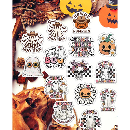 sengpan 50pcs Western Halloween Sticker Pumpkin Ghost Stickers Waterproof Water Bottle Stickers Scrapbooking Skateboard Luggage Stickers