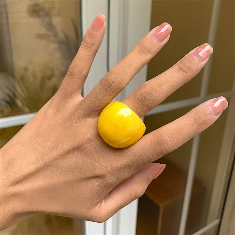 sengpan Classic Candy Color Acrylic Ring Exaggerated Geometric Ring Hand Jewelry Wholesale Women's Accessories