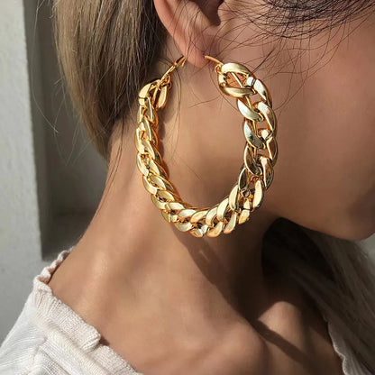 sengpan Metal Punk Style Oversized Large Hoop Earrings Twisted Big Circle Round Loop Earrings for Women Exaggerate Party Jewelry Gifts