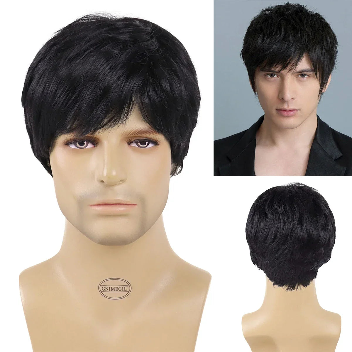 sengpan Synthetic Curly Men Wig Short Brown Hair Businessmen Curly Haircut Man Guys Natural Hairstyle The Summer Outfits Cosplay Costume