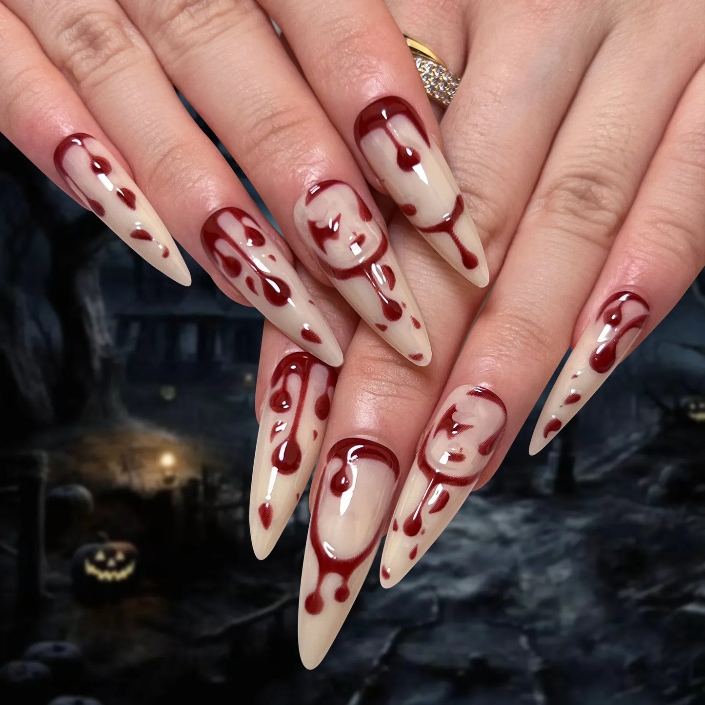 sengpan 24Pc Halloween False Nails with Almond Head Designs Cute Clown Fake Nails French Full Cover Manicure Press on Nail Tips for Girl