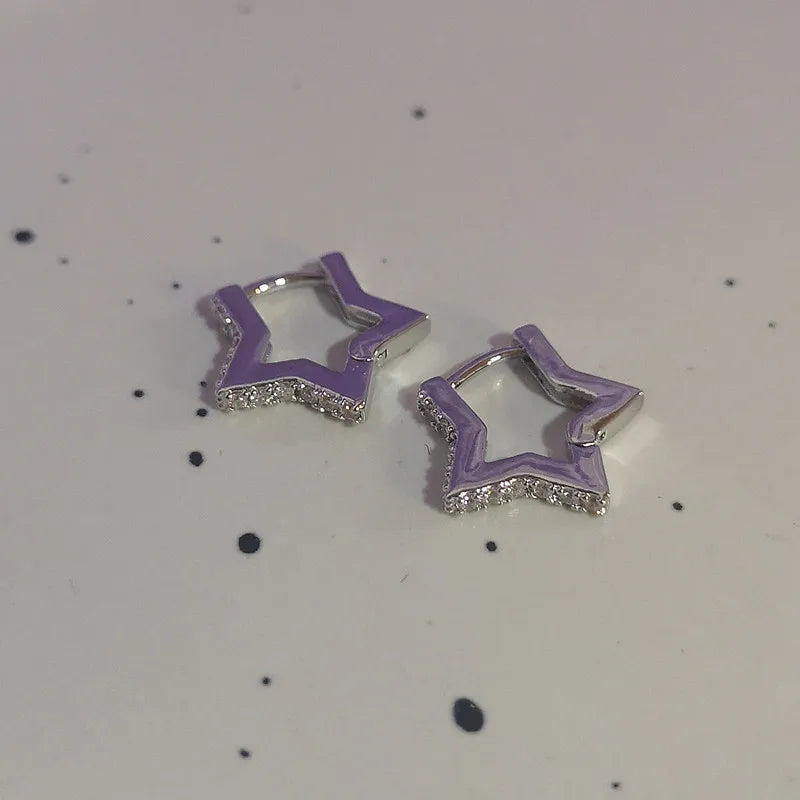 Lianfudai New Trendy Star Zirconia Stud Earrings for Women Girls Hiphop Punk Cool Star Hoop Earrings Party Jewelry Gift