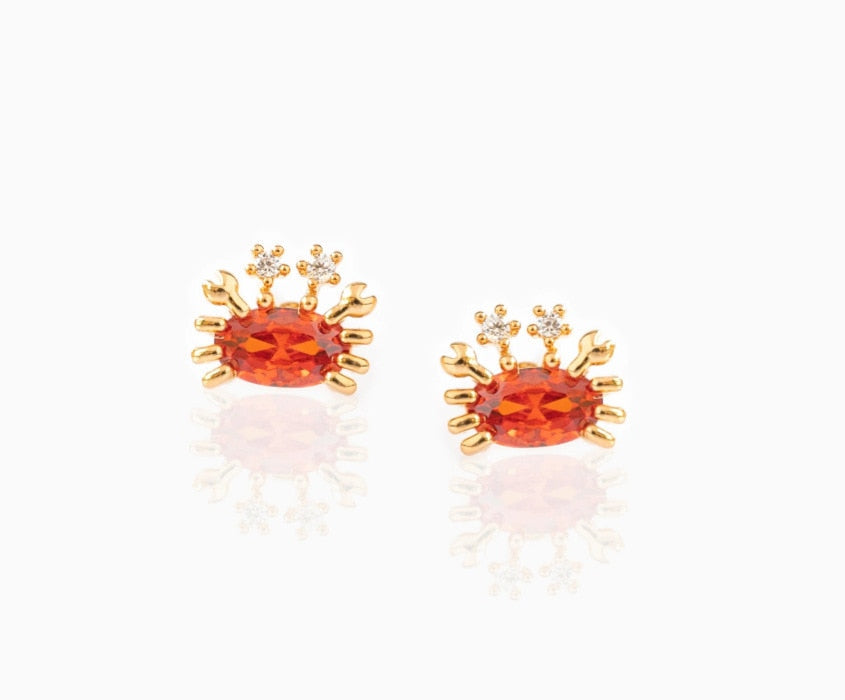 sengpan 1 Pair Ins Wind Cone Crown Zircon Earrings Cute Bear Cartoon Personality Ear Jewelry Colorful Simple Style Earrings for Women