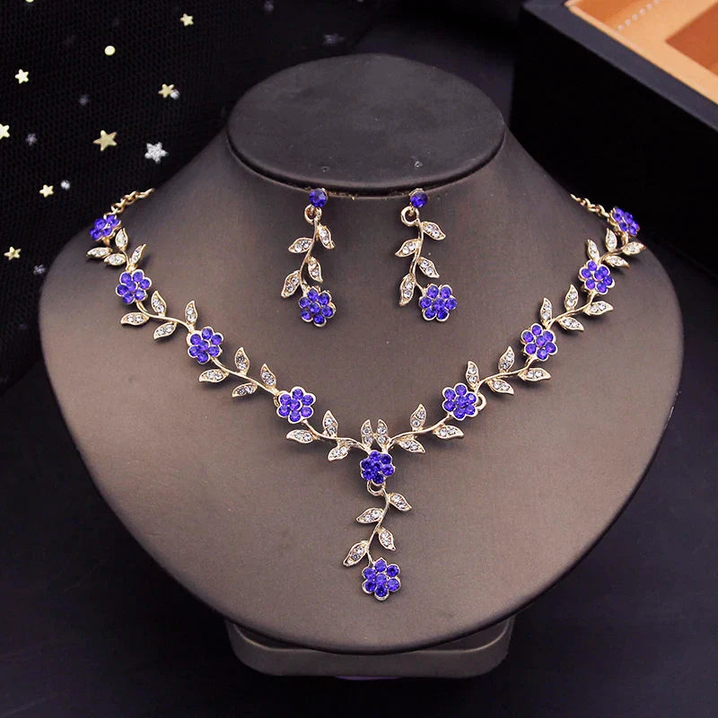 sengpan Rhinestone Bride Jewelry Sets for Women Luxury Flower Choker Necklace Earrings Wedding Dress Bridal Necklace Sets Fashion