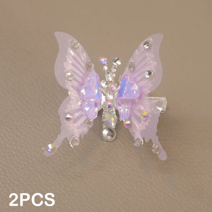 Lianfudai 2pcs New Moving Butterfly Bright Diamond Hairpins Heart Wing Elegant Metal Hair Clips Children Antique Party Hair Accessories