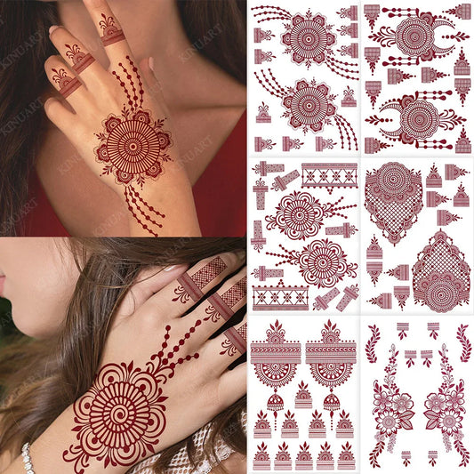 sengpan Waterproof Henna Tattoo Stickers for Hand FlowerTemporary Tattoos  for Women Lasting Fake Tattoo for Wedding Festival Body Art