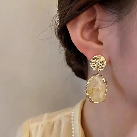 sengpan New Fashion Earrings Zircon Square Stone Earrings Vintage Gold Color Small Earrings For Women Jewelry Accessorries