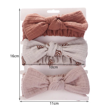 Lianfudai 3PC/lot Muslin Cotton Linen Baby Headband Newborn Knotted Hair Bow Turban Floral Print Headband Children Girls Hair Accessories