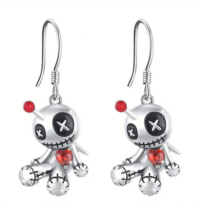 sengpan 1 Pair Creative Funny Voodoo Doll Red Heart Pendant Earrings, Punk Cartoon Holiday Decoration Accessories, Halloween Gift