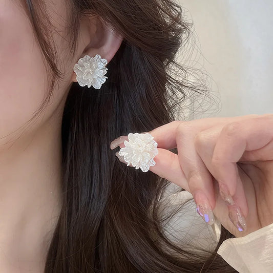 sengpan White Camellia Flower Earrings for Women Flower Earring 2024 New Modern Korean Fashion Cute Teens Girl Party Jewelry Accessories