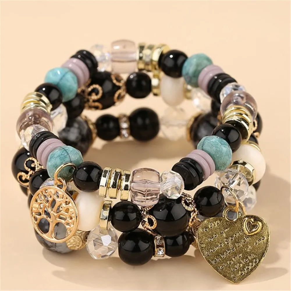 sengpan  Bohemian White Crystal Beads Strand Bracelets For Women Girls Ethnic Tree Of Life Charm Wrap Bracelet Pulseira Feminina