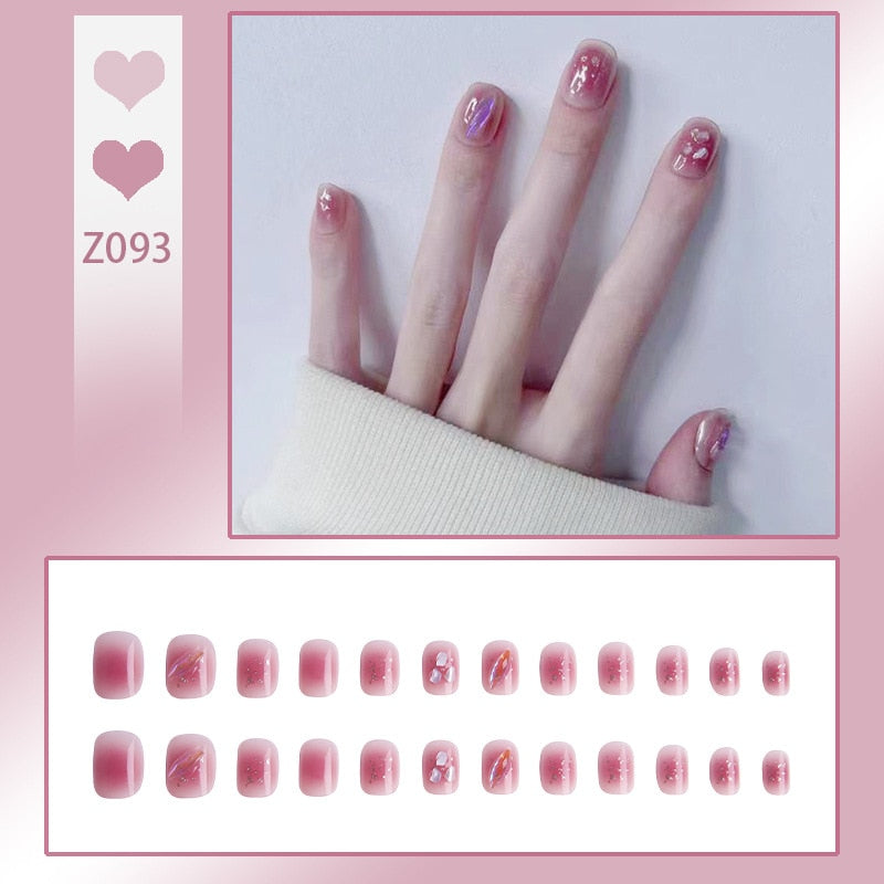 sengpan 24P Nail Art Fake Nails Japanese Ballerina Press on Nails Set Diamond Streamer Flash Fly Butterfly Seamless Removable False Nail