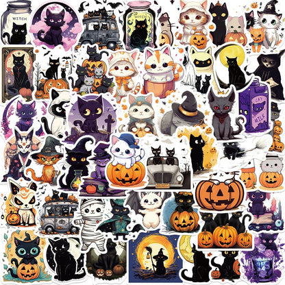 sengpan Halloween Cat Stickers for iPad, Scrapbook, Suitcase, Phone, Vintage Stationery Things, DIY Sticker, Craft Supplies, 50Pcs