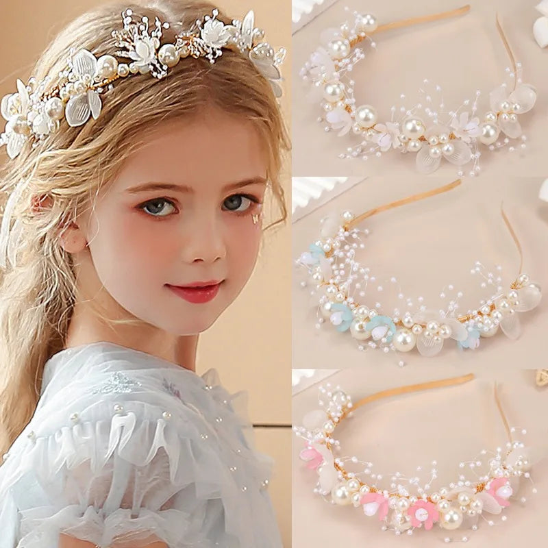 sengpan Pearl Butterfly Floral Headband Hair Hoop Sweet Cute Girl Headwear Accessories Simulated Flowers Wedding Bride Hairside Katyusha