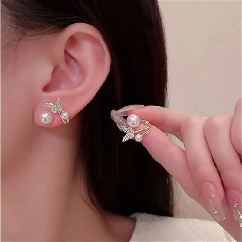 Lianfudai 2024 New Fashion Trend Unique Design Elegant Delicate Zircon Flower Pearl Earrings Women Jewelry Wedding Party Gifts Wholesale