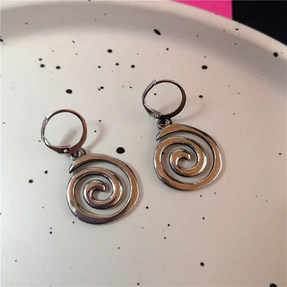 sengpan Punk Vintage Cool Harajuku Stainless Steel Spiral Vortex Star Pendant Earrings Women Girl Men Y2k Grunge EMO Jewelry Accessories