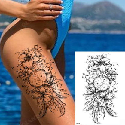 sengpan Black Flower Rose Waterproof Temporary Bird Snake Sexy Body Arm Leg Gem Henna Tattoo Fashion Big Fake Sleeve Sticker