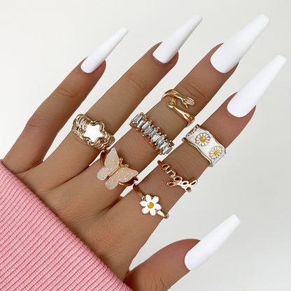 sengpan Bohemian Geometric Rings Sets Crystal Star Moon Flower Butterfly Constellation Knuckle Finger Ring Set For Women Fashion Jewelry