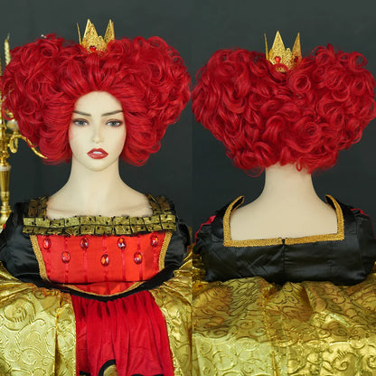 Lianfudai  WIGS New Royal Red Queen Wig Light Red Short Curly Hair Synthetic Heart Cosplay Wigs Halloween Costume Party Wig