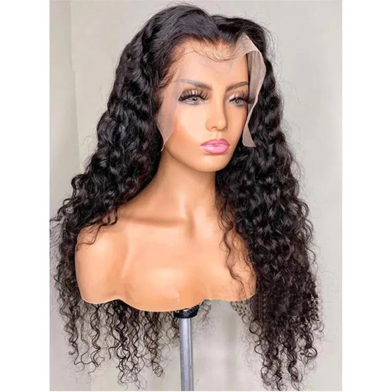 sengpan Soft 26 Inch Long Black Preplucked 180%Density Glueless Kinky Curly Lace Front Wig BabyHair Heat Temperature Daily Cosplay